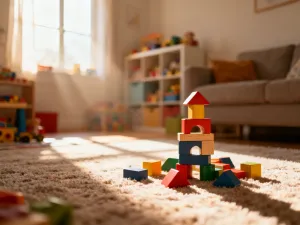 Dwa niemal identyczne zdjęcia słonecznego salonu zestawione obok siebie, służące do zabawy w znajdowanie różnic.