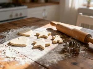 Zestaw edukacyjnych zabawek logicznych, takich jak klocki i łamigłówki, ułożonych na jasnym, drewnianym stole.