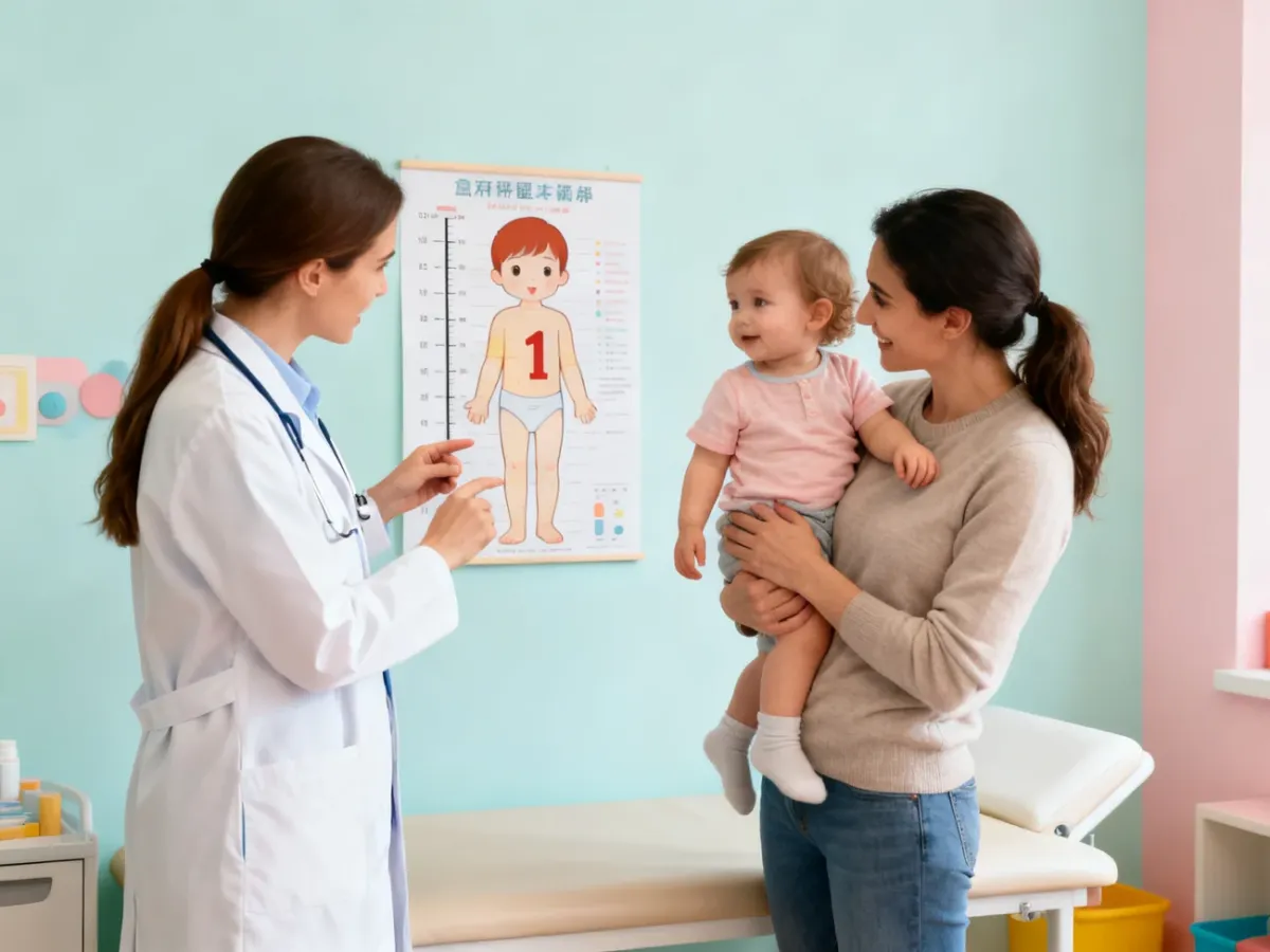 Pediatra omawiający rozwój rocznego dziecka z rodzicem